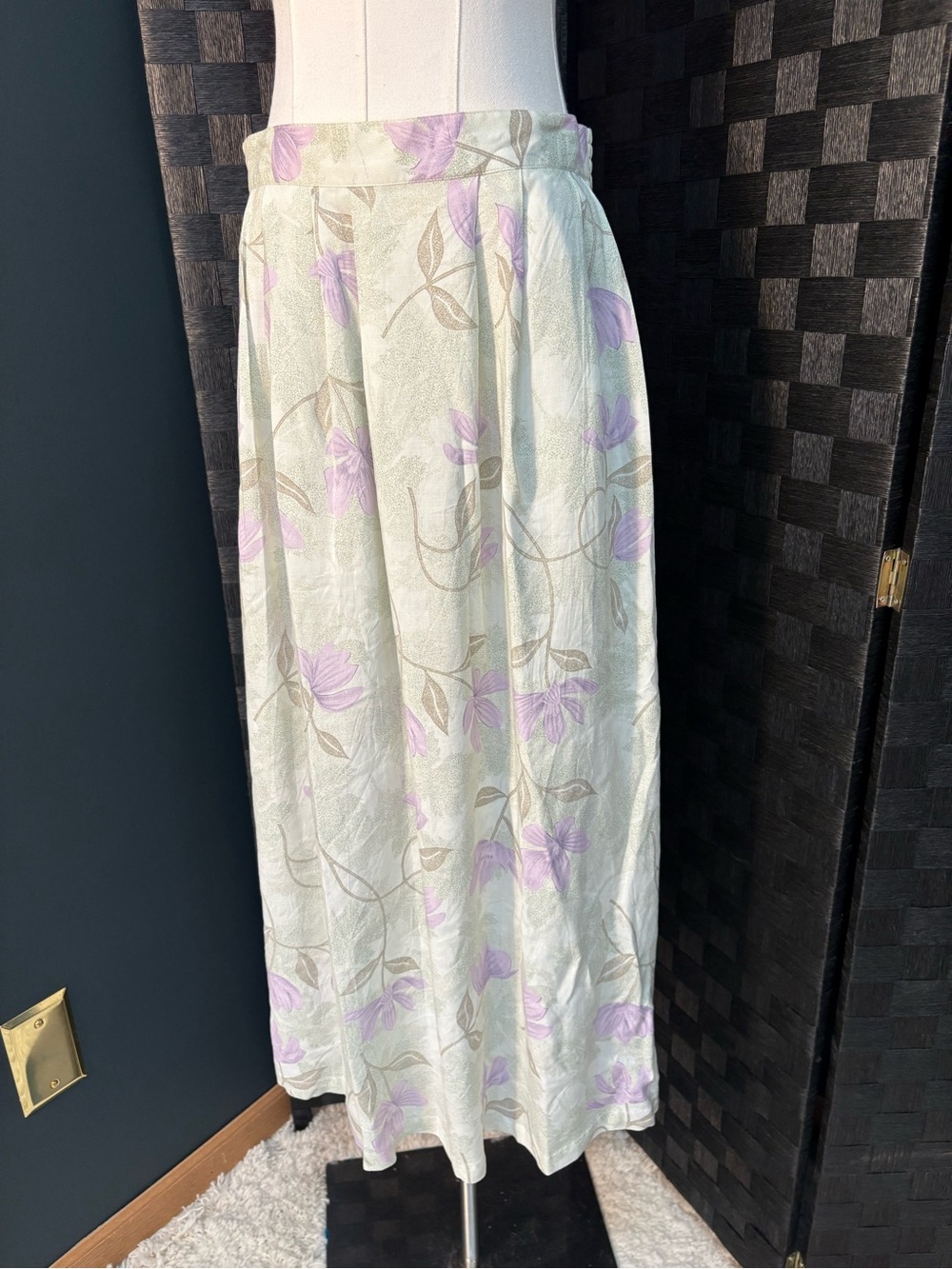 Vintage Sag Harbor Floral Maxi Skirt Sage Green Purple Cottagecore